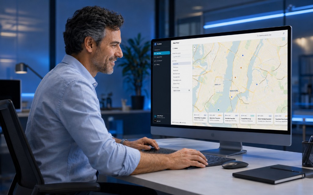 Engineer using Borehole AI extraction, assistant, and GIS